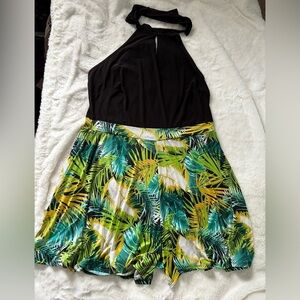 FTF One Piece Black Romper Halter Top with Tropical Print Size: 3 Plus
